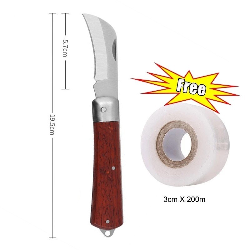 Bộ 5 Món Ghép Cây Chuyên Dụng - Dao Ghép Cong + Kéo Cắt Cành + Keo Liền Sẹo 100g + Băng Ghép Tự Hủy