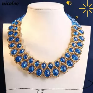 Vòng cổ pha lê NICOLOO, Vòng cổ Choker đầy màu sắc cổ điển, Thiết kế dệt thời trang Vòng cổ xương đòn hai lớp thủ công dành cho nữ