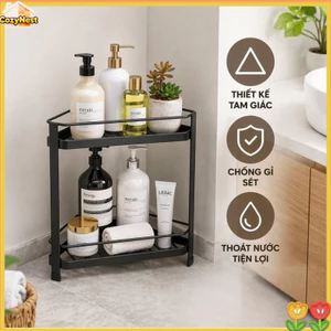 kệ góc nhà tắm 2 tầng tam giác để sàn chống gỉ chống trượt bền chắc đa chức năng nhà tắm và bếp