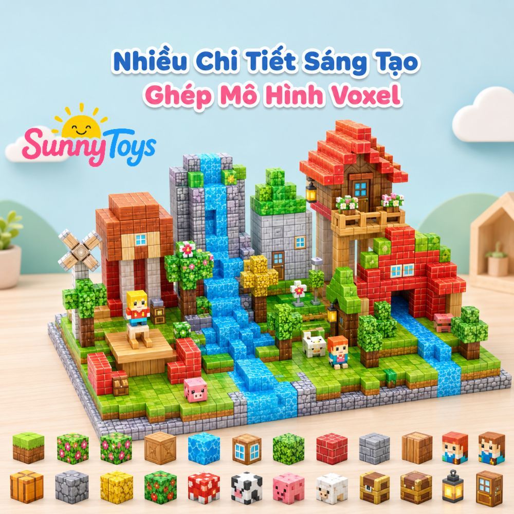 Bộ Lắp Ráp Magnacraft SunnyToys 200 Khối - Nam Châm Từ Tính Kèm Nhân Vật, Bé Xây Dựng Thế Giới Game