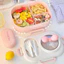 Hộp Đựng Cơm 3 Ngăn HomeMate Kèm Muỗng Nĩa, Hộp Cơm Văn Phòng Nắp Đậy Kín Màu Pastel Dễ Thương