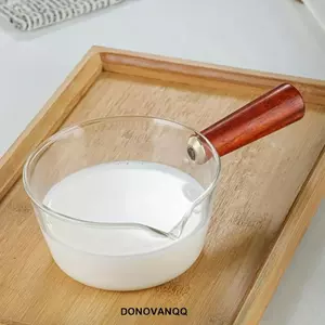 Nồi sữa thủy tinh DONOVANQQ, Nồi đựng nước sốt chịu nhiệt bằng gỗ, Bát Salad Làm nóng trong suốt Nồi mì Mini Đạo cụ quay phim