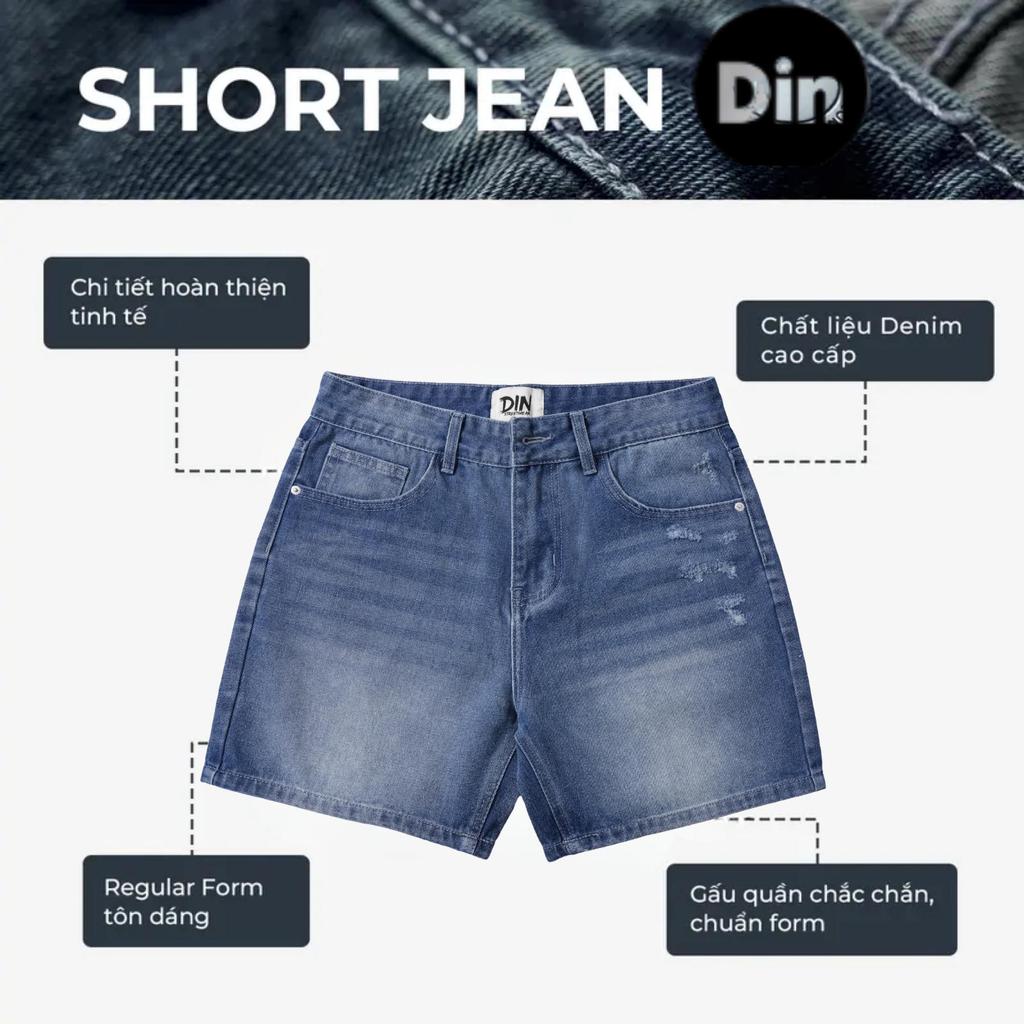 Quần Short Đùi Jean Nam DIN, Quần Bò Xanh Form Trên Gối Thoải Mái Dễ Mặc, Phong Cách Streetwear Cá Tính JD69