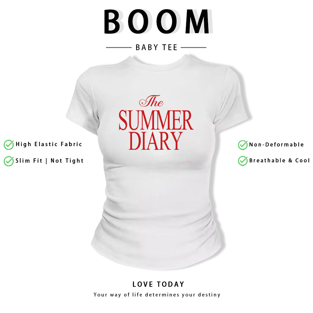 BOOM Áo Baby Tee Nữ Cotton Ôm Body-Áo Thun Ngắn Tay Y2K In Hình PhongCách Mùa Hè, Cổ Tròn Hàng Đầucách hàn quốc phongV12