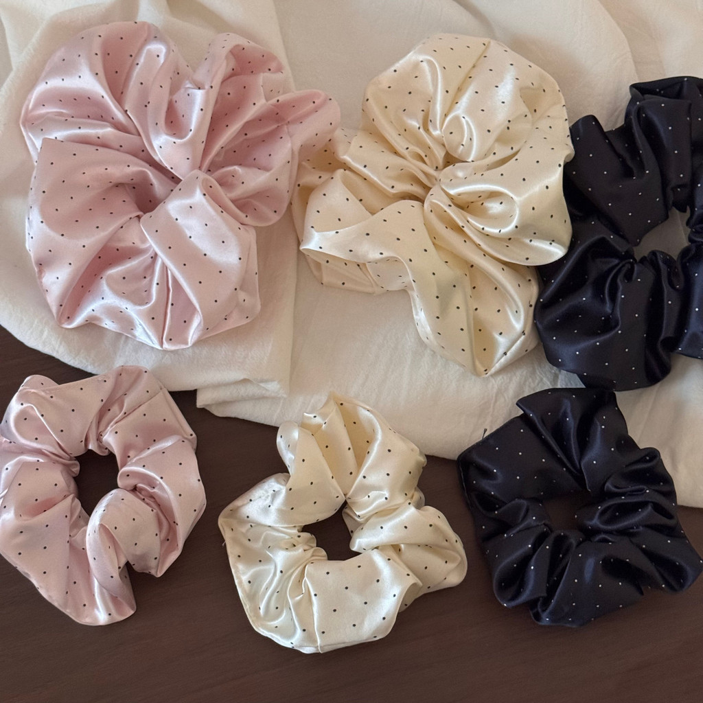 Dây buộc tóc bằng vải Satin chấm bi Hàn Quốc dành cho nữ