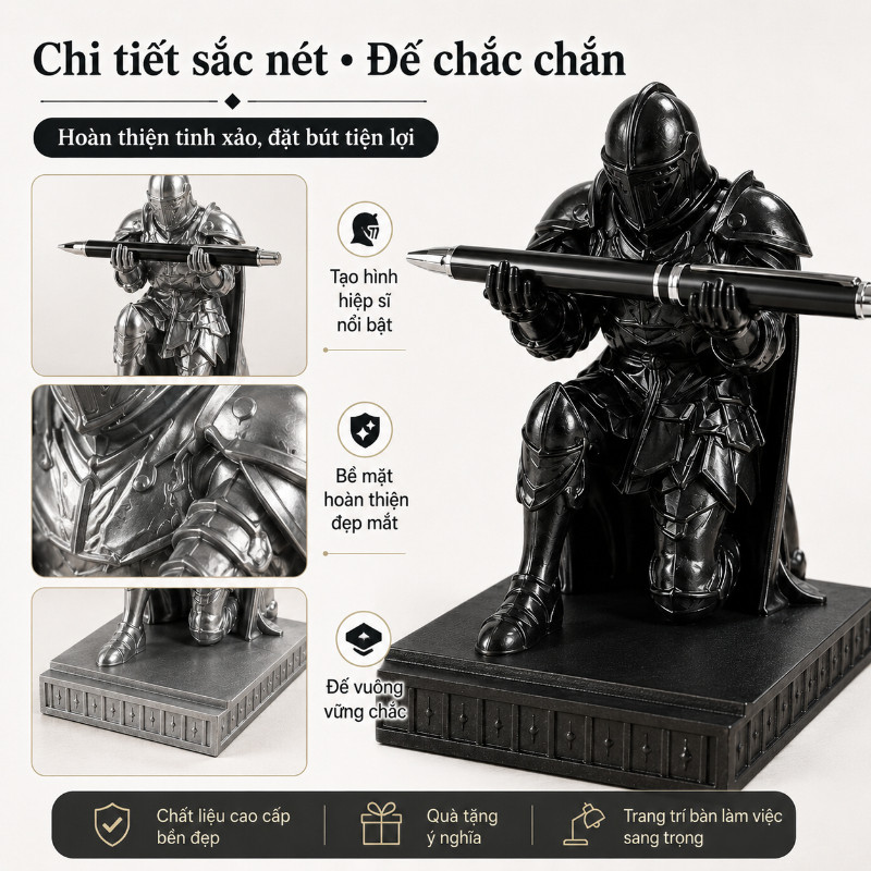Đồ decor bàn học hiệp sĩ giá đựng bút hộp bút để bàn kiêm giá đỡ điện thoại quà tặng độc đáo