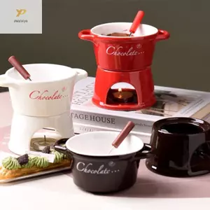 PPY Gốm Sô Cô La Nóng Chảy Cốc Cho Phô Mai Fondaue Đảng Nhúng Món Tráng Miệng Chịu Nhiệt Đồ Dùng Nhà Bếp Có Nĩa