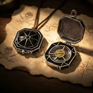 Vòng cổ mặt dây chuyền la bàn Jack Sparrow - Khóa mở hình bát giác cổ điển - La bàn chức năng - Dây da - Cosplay Ball Phụ kiện hàng ngày