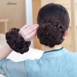 DELMER Xộn Xoăn Chignon, Phần Mở Rộng Tóc Dây Cao Su Tóc Tổng Hợp Bun, Phụ Kiện Tóc Fasion Lông Tơ Co Giãn Scrunchy Tóc Giả Miếng Phụ Nữ