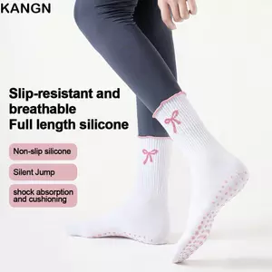 Tất tập Yoga KANGN, Tất Pilates thoáng khí có độ đàn hồi cao, Tất ống giữa Cotton chống trượt nơ dành cho nữ
