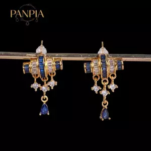 PNPIA- Nghệ Thuật Retro Xanh Sapphire Thả Tòn Ten Bông Tai Sang Trọng Kiến Trúc Bông Tai Nữ Thời Trang Ánh Sáng Sang Trọng Trang Sức Quà Tặng