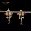 PNPIA- Nghệ Thuật Retro Xanh Sapphire Thả Tòn Ten Bông Tai Sang Trọng Kiến Trúc Bông Tai Nữ Thời Trang Ánh Sáng Sang Trọng Trang Sức Quà Tặng