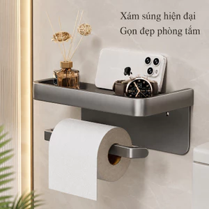 Hộp đựng giấy vệ sinh hợp kim nhôm gắn tường không cần khoan, chống ẩm chống gỉ, kệ 2 tầng cho phòng tắm