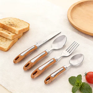Bộ dao kéo bằng thép không gỉ hạt gỗ Bộ dao, nĩa, thìa Bộ đồ ăn gia dụng di động