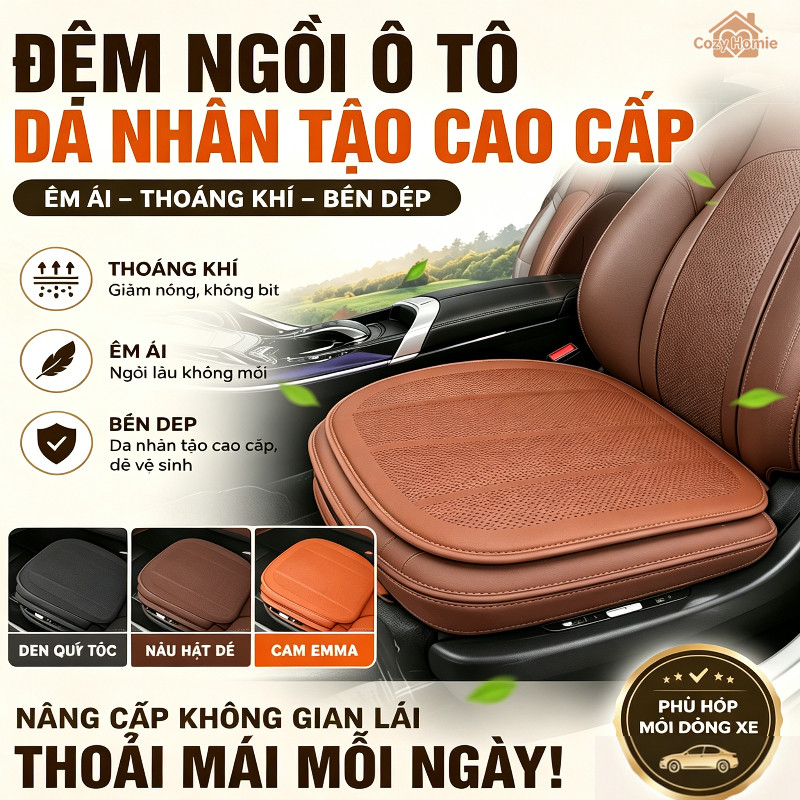 Đệm ghế ô tô da giả thoáng khí không trượt dễ lau sạch chống bẩn kháng mòn lót ghế xe hơi nhiều màu sắc