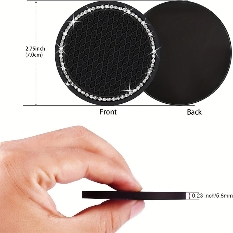 XE CUP GIỮ COASTER 2 Chiếc Lưới Tròn Cao Su Mềm Trang Trí Kim Cương Chống Trơn Trượt Chống Thấm Nước Chịu Nhiệt Dễ Dàng Làm Sạch Đa Năng Nội Thất Ô Tô Đồ Uống Pad Phụ Kiện
