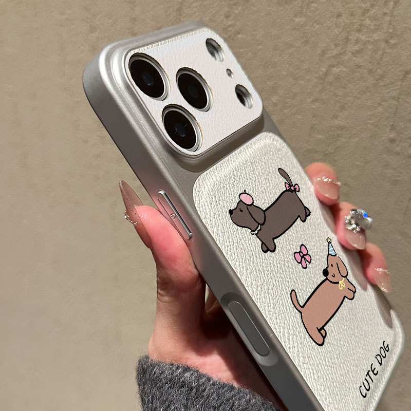 Ốp lưng iPhone mạ điện họa tiết da cho iP 17 16 15 14 13 12 11 Pro Max Plus Xr Xs Max họa tiết xúc xích