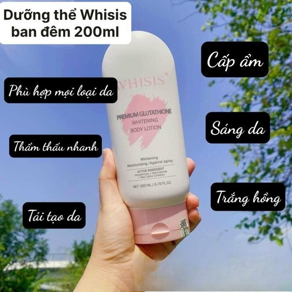 whisis premium glutathione Kem Dưỡng Ẩm Trắng Da Body Đêm Whitening Body Lotion Kích Trắng Chuyên Sâu, Tế Bào Gốc 200ml GHK-Cu Copper Peptide Therapy