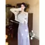 Phong cách nhẹ nhàng kiểu Pháp Váy màu tím phù hợp với nữ mùa xuân sang trọng Váy treo đẹp Fat MM Cover Bụng Ôm hơn Váy nhìn