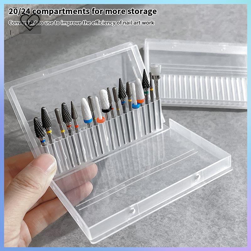 [MINAYA] Hộp lưu trữ mũi khoan móng tay 20 / 24 lỗ Giá đỡ đầu mài móng tay Giá đỡ màn hình Bộ làm sạch Máy cắt chống bụi Dụng cụ làm móng tay VN