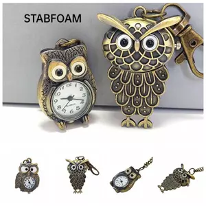 Đồng hồ bỏ túi Mini STABFOAM, Đồng hồ bỏ túi hình con cú màu đồng cổ điển hoạt hình, Quà tặng đồng hồ bỏ túi bằng thạch anh cổ điển