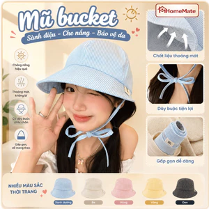 Mũ Bucket Chống Nắng HomeMate Kẻ Sọc Dễ Thương, Nón Tai Bèo Vành Rộng Có Dây Buộc Phong Cách Hàn Quốc Đi Biển Dạo Phố