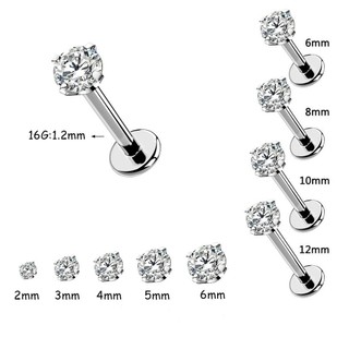 1PC 16G Thép Không Gỉ Labret Studs Thép Titan Prong Set Bông Tai Tragus Vít Tai Trang Sức