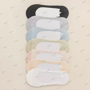 PYCOU 5 Đôi Tất Thuyền, Tất Vô Hình Chống Trơn Trượt Màu Trơn, Lưới Chất Lượng Cao Thoáng Khí Thoải Mái Không Trưng Bày Tất Nữ