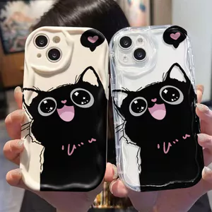 Ốp Lưng Cho Samsung Galaxy S26 S25 S24 S23 S21 S22 Plus Ultra 20 FE J7 Prime A03 A03S A02 A02S M02 A12 M12 A20 A30 Kem Vồng Cong Edge Motif Mèo Dễ Thương NYK165