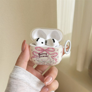 Thỏ cốc nơ màu hồng cho AirPods 1 / 2 3 Pro Pro2 pro3 Airpod4 Bộ tai nghe Vỏ bảo vệ Bluetooth không dây AirPods Pro i3 i4 pro3 Vỏ bảo vệ tai nghe