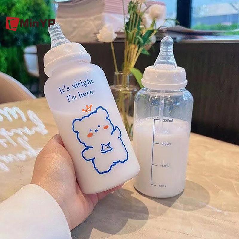 CMinYP 400ml Kawaii Nhựa Dâu Gấu Nước Cho Trẻ Em Người Lớn Sữa Nước Ống Hút Cốc Mờ Chống Rò Rỉ Chai Uống Glory