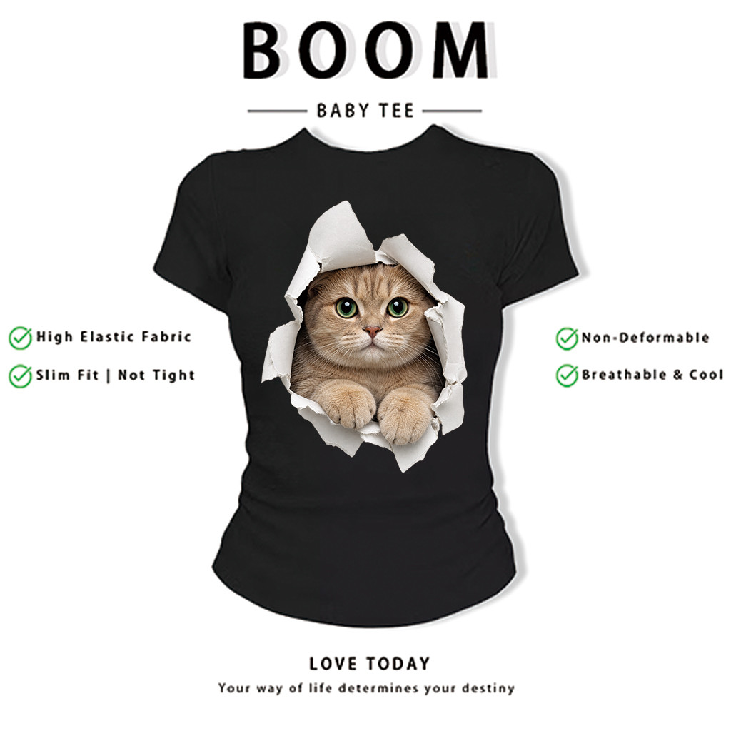 BOOM Áo Baby Tee Nữ Cotton Ôm Body-Áo Thun Ngắn Tay Y2K In Hình PhongCách Mùa Hè, Cổ Tròn Hàng Đầucách hàn quốc phong&61