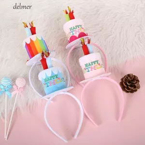 DELMER Bánh Sinh Nhật Băng Đô Dễ Thương Màu Hồng Sinh Nhật Bánh Hình Bé Gái Màu Xanh Trang Trí Sinh Nhật