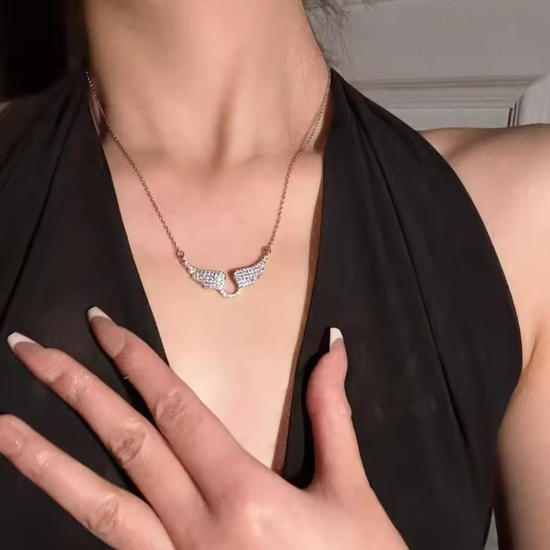 [GUUDUU] Dây chuyền có thể điều chỉnh bằng kim cương sáng bóng - Vòng cổ mặt dây chuyền đôi cánh thiên thần - dành cho nữ Váy dự tiệc - Quà tặng trang sức - Thời trang, thanh lịch, tinh tế / miễn phí