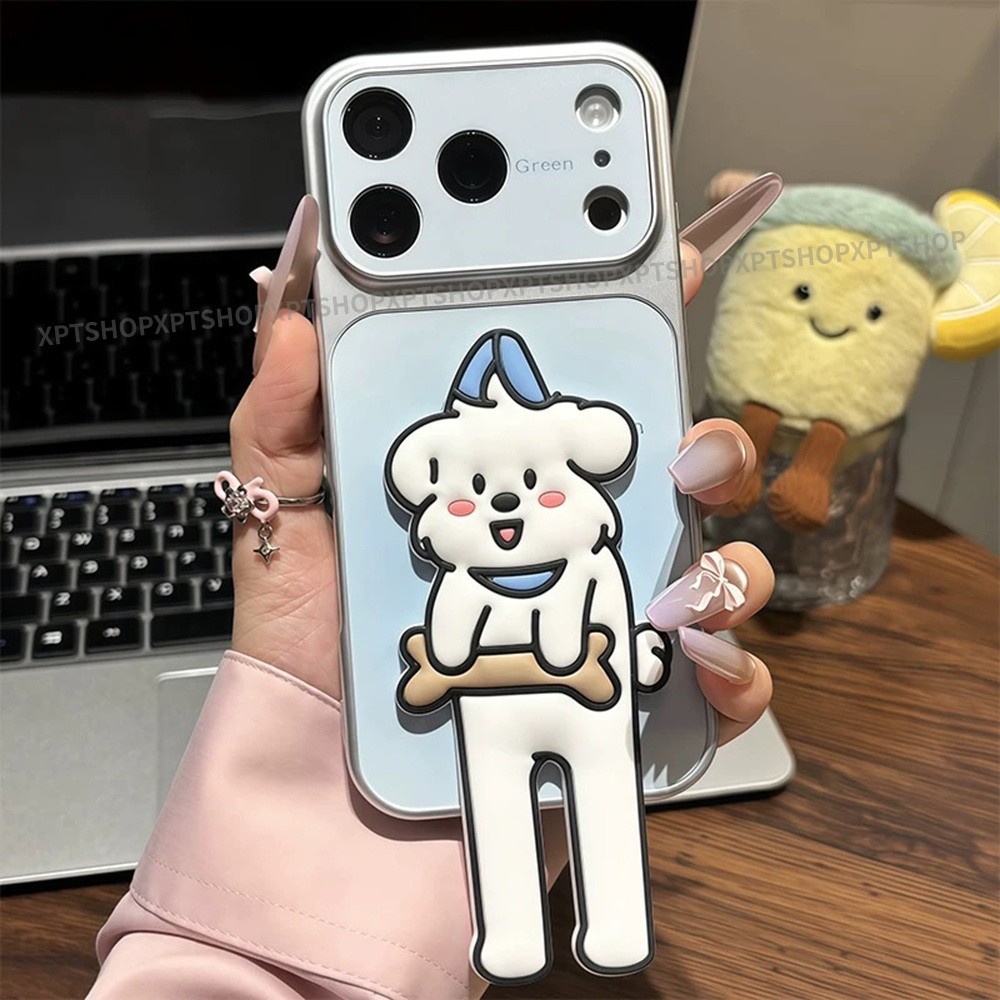 3D Silicone Mèo Giá Đỡ Mạ Acrylic Ốp Lưng Điện Thoại Cho iPhone 17 Pro Max 16 15 14 13 Vỏ Bảo Vệ Chống Sốc