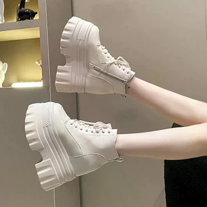 14cm Siêu Cao Gót Bên Trong Tăng Chiều Cao Giày Bốt Ngắn Nữ Thu Đông Phong Cách Punk Giày Bốt Nữ Ren-Up Phù Hợp Với Váy Buổi Hòa Nhạc Ga Hố Dày @ -