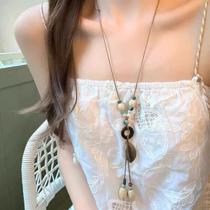 Vòng cổ mặt dây chuyền lá phong dài Zen Phong cách dân tộc Bohemian Phụ kiện dây