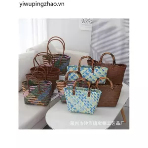 Retro Giống Mây Túi Dệt Dung Tích Lớn Quà Lưu Niệm Giỏ Rau Túi Nữ Túi Xách Kỳ Nghỉ Rơm Túi Tote