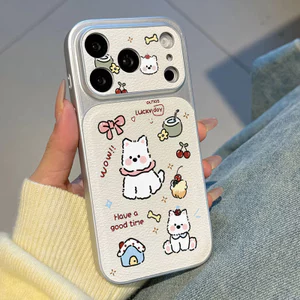 Ốp lưng iPhone Mạ họa tiết da họa tiết cún con dễ thương iPhone 17 16 15 14 13 12 11 Pro Max Plus Max