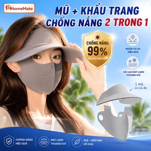 Mũ Chống Nắng Kèm Khẩu Trang Toàn Mặt HomeMate Chất Lụa Hàn Mát Lạnh, Chống Tia UV UPF50+, Thiết Kế Tháo Rời Tiện Lợi