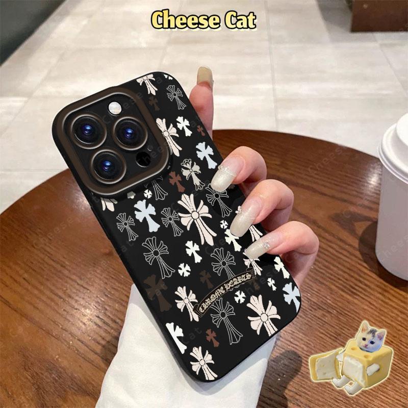 Ốp điện thoại hình chữ thập màu đen trắng hợp thời trang cho iPhone 13 14 15 Plus 11 12 16 17 Pro Max XR Xs Max 6 7 Plus