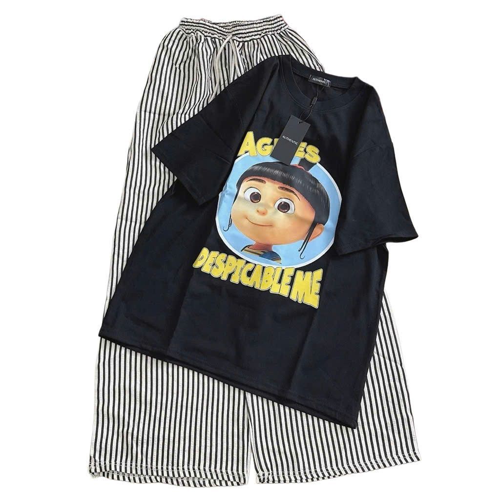 Sét bộ quần dài đũi xốp kẻ vằn dáng dài +  mix áo phông ANNNES form rộng unisex thanh lịch-thoitrangthubio