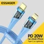 Phụ kiện Cáp sạc nhanh Type C- L 20W ESSAGER, dài 2m, chất liệu vải dù, siêu bền chống gãy