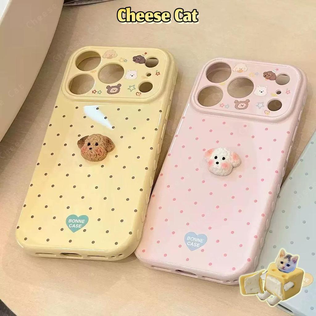 Ốp điện thoại hình con chó con màu kẹo đơn giản 3D dành cho iPhone 14 13 12 11 15 Plus 16 17 Pro Max