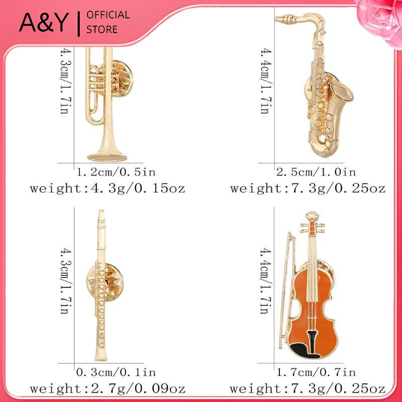 A & Y 1 Cái Huy Hiệu Dàn Nhạc Giao Hưởng Nhạc Cụ Vui Nhộn Men Trâm Cài et Clarinet Saxophone Hình Violin Chân Vàng.