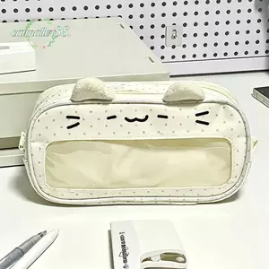 Bút chì CATMALLER88, có cửa sổ hiển thị Ita Túi đựng bút chì họa tiết mèo, Túi đựng bút hai lớp dung tích lớn di động đa chức năng, văn phòng trường học
