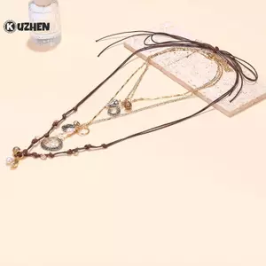 KUZHEN Phong Cách Bohemian Nhiều Lớp Dây Xích Kim Loại Tròn Đồng Xu Huy Hiệu Mặt Dây Chuyền Nelaces Cho Nữ Ngày Lễ Trang Sức Ne Phụ Kiện HOT
