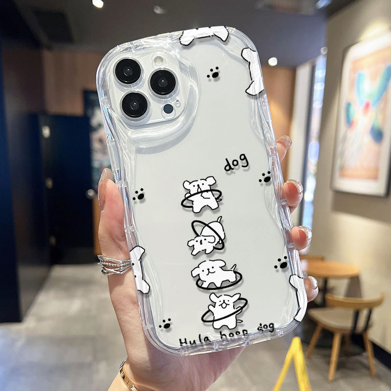 Ốp Lưng Cho Samsung Galaxy S26 S25 S24 S23 S21 S22 Plus Ultra 20 FE J7 Prime A03 A03S A02 A02S M02 A12 M12 A20 A30 Kem Vồng Cong Edge Motif Chú Chó Dễ Thương NYK369