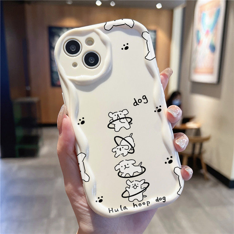 Ốp Lưng Cho Samsung Galaxy S26 S25 S24 S23 S21 S22 Plus Ultra 20 FE J7 Prime A03 A03S A02 A02S M02 A12 M12 A20 A30 Kem Vồng Cong Edge Motif Chú Chó Dễ Thương NYK369