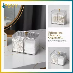 Giá đỡ đệm bông nhiều ngăn trong suốt BVY có nắp, tiện lợi để đựng khăn bông và trang điểm.